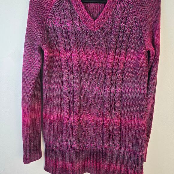 Prana Leisel Cable Knit Sweater Women's L Plum Ombre V Neck Longline Outdoorcore - Picture 4 of 10